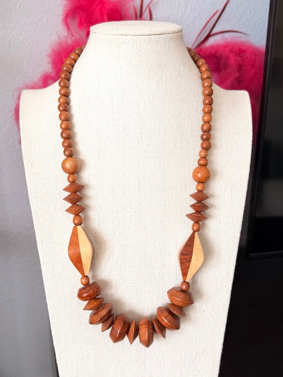 Hand Crafted Jewelry - Hand Crafted Two-Tone Wooden Bead Necklace - Brown & Tan